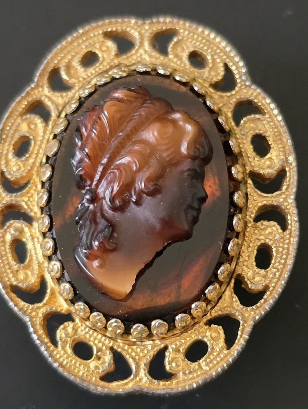 VTG RARE Root Beer Cameo Waltham 17 Jewels Manual Wind Pendant Watch RUNS